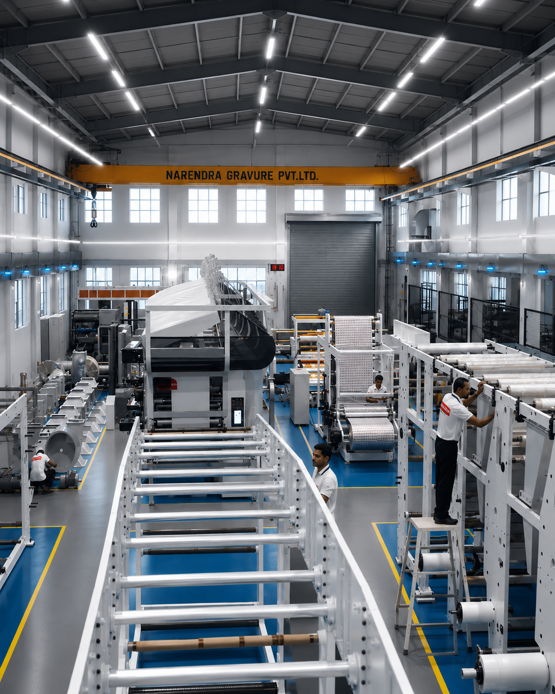 Assembly and testing on the Narendra Gravure shopfloor — pre-dispatch run